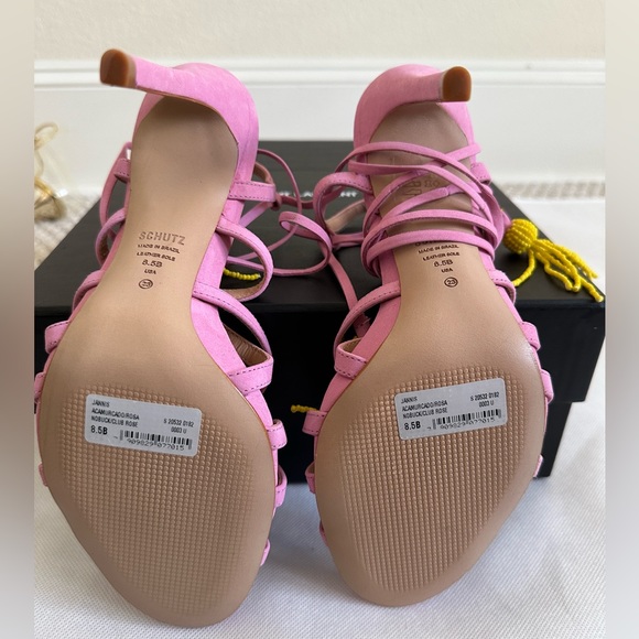 NWT Shultz Pink Suede Strappy Sandals with Yellow Beaded Tassels - Picture 6 of 7